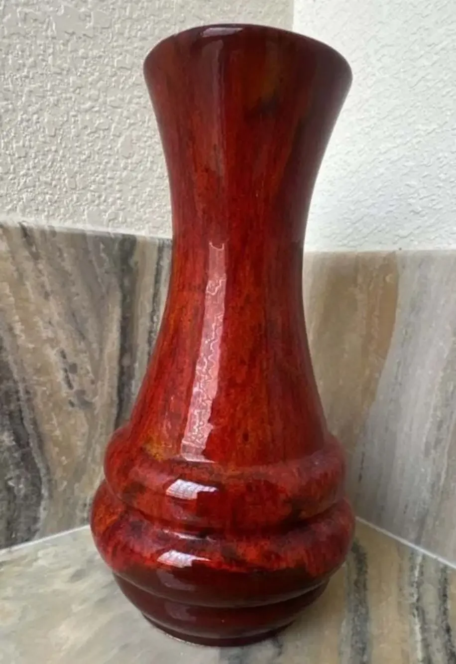 Vintage West German Pottery Red Glossy Drip Glaze Ceramic Vase